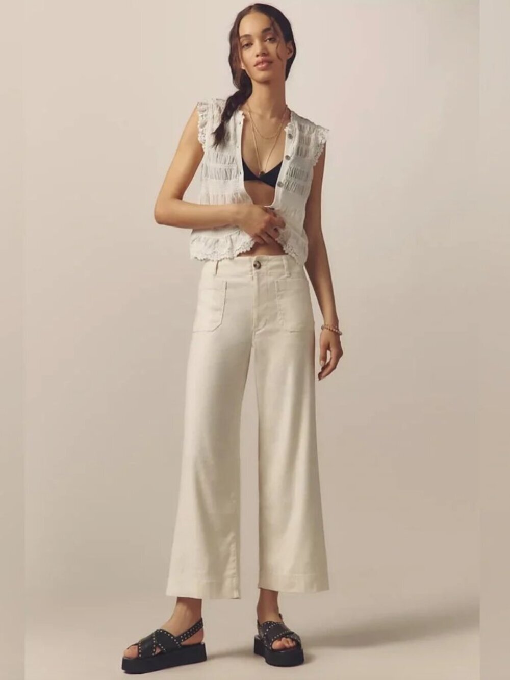 Anthropologie Maeve the Colette Linen Stretch Crop Pant